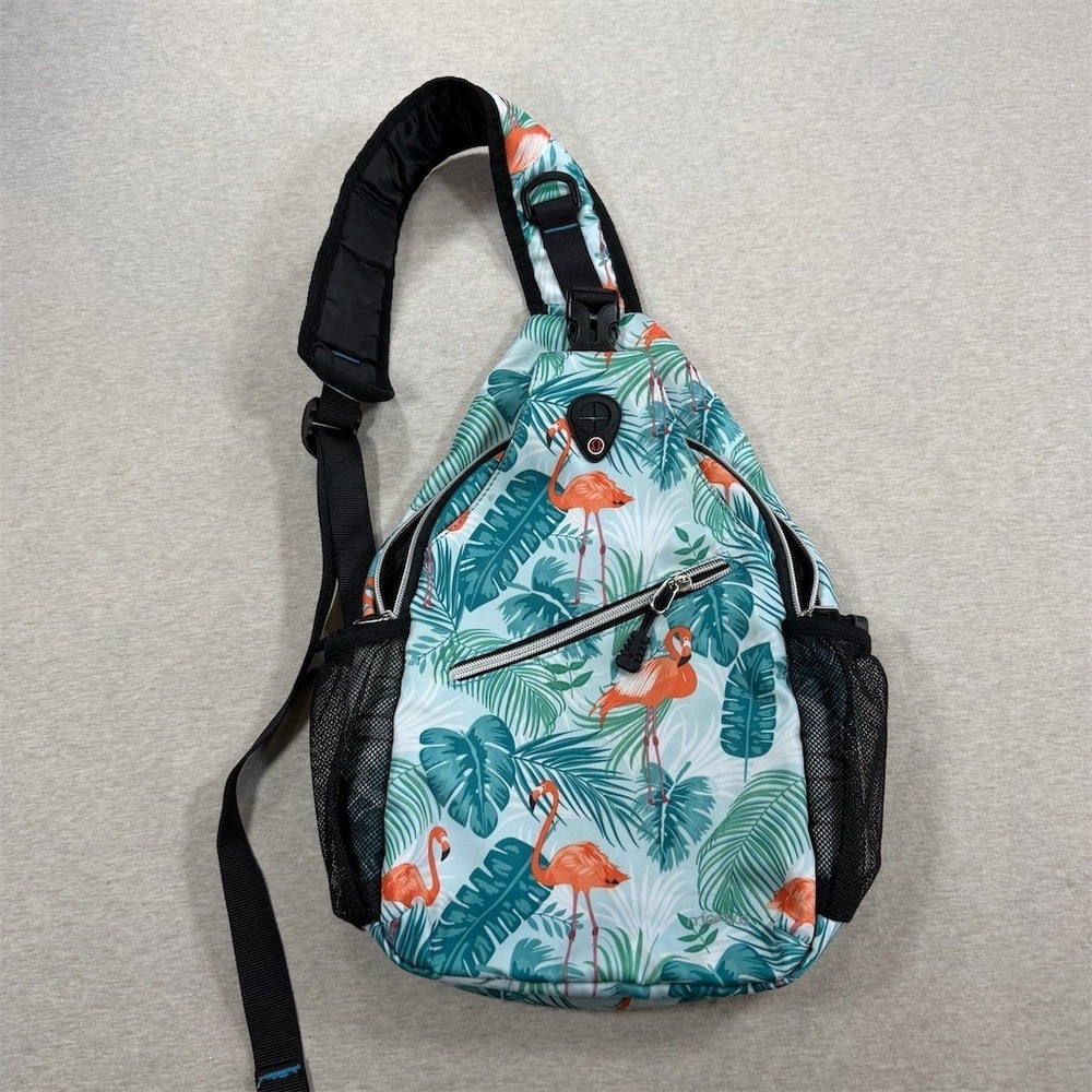 Mosiso Sling Backpack Bag‎ Womens Medium Teal Green Flamingo Tropical